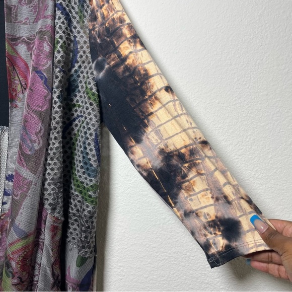 Ali Miles Women Duster Cardigan Sweater Small Petite Patchwork Artsy Mixed Print - Picture 6 of 11